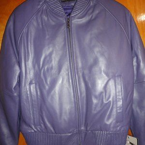 Genuine Purple Leather Bomber Jacket Small